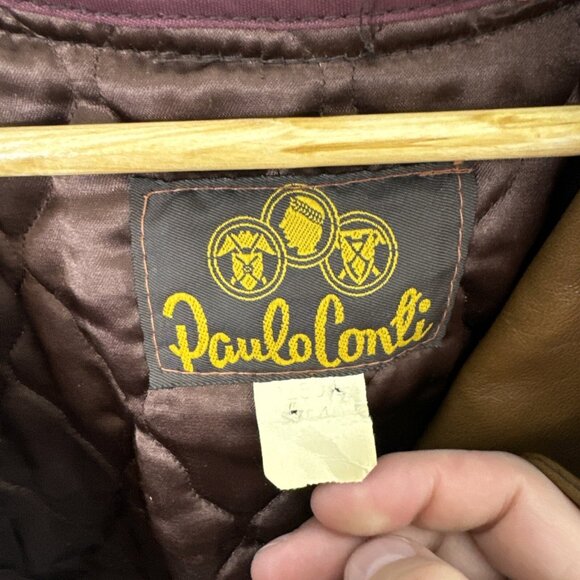 Vintage Paulo Conti Men 40 Brown 70s Leather Coat Removable Lining Hippie - Picture 7 of 8